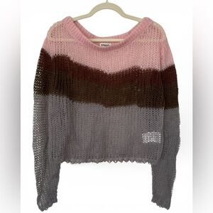 Staud Open Knit Mohair Sweater Striped Art to Wear Artsy Chunky Statement Soft S